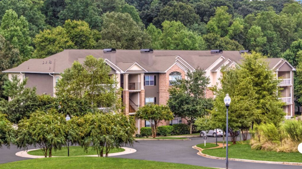 Exterior view of the apartment complex