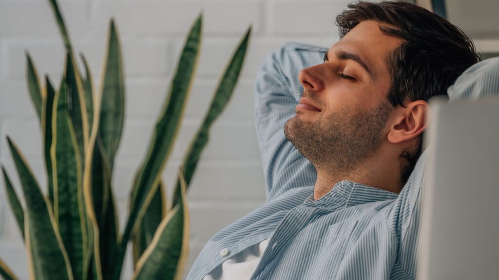 man relaxing at home