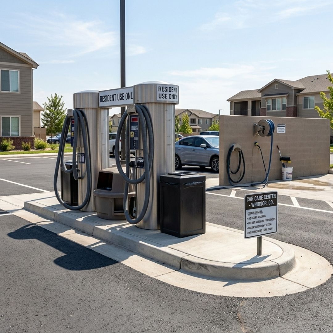 On-site residential car care center and wash station